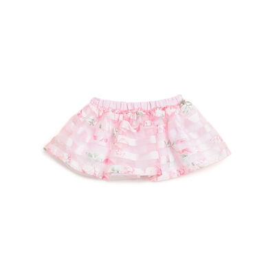 Girls Light Pink Floral Printed Skirt
